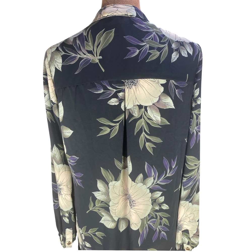 Tahari‎ Womens Black Floral Print High Low Button Down Tunic Blouse Top longline - Picture 5 of 11